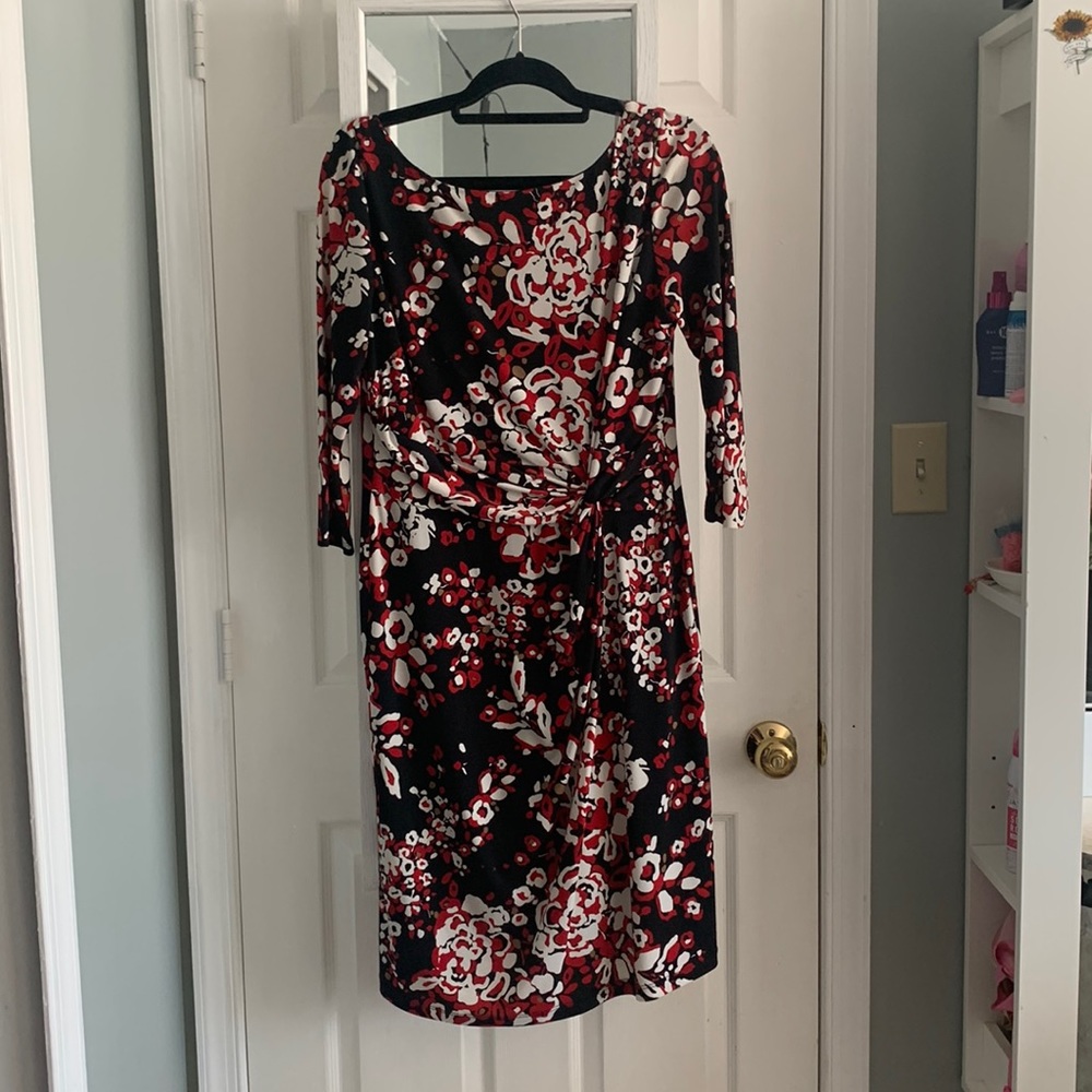 red black white design dress